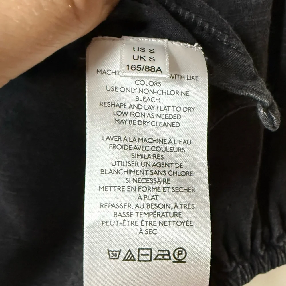 ANTHRO PILCRO Cozy Boho Balloon Sleeve Acid Wash Out Black Quarter Button Shirt - Picture 7 of 9